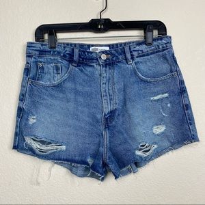 Zara trafaluc blue denim distressed jean shorts 8